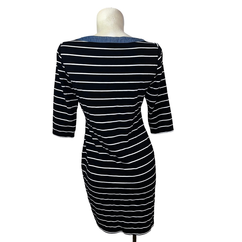 Tommy Hilfiger Striped Boat Neck Dress Denim Collar 3/4 Sleeve Women's Size L - Picture 5 of 9